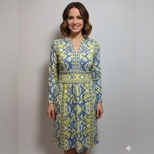 J. McLaughlin Stylish Blue and Yellow Patterned Dress